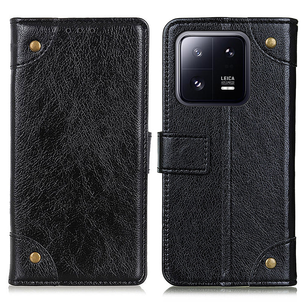 Nappa Texture Phone Cover For Xiaomi 13 5G Brass Button Decor PU Leather Full Protection Flip Phone Case Wallet Stand Nappa Texture Phone Cover For Xiaomi 13 5G Brass Button Decor PU Leather Full Protection Flip Phone Case Wallet Stand